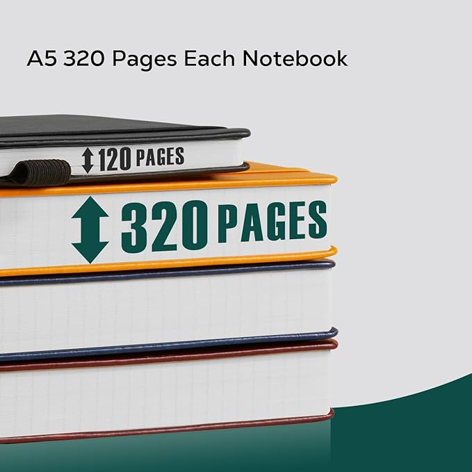 Hardcover Notebook Journal, A5 Lined Daily Journal College Ruled Notebook for Women Men, 320 Pages Thick Writing Journal Notebook for School Work, Dark Green Leather Notebook, 5.7'' X 8.4''