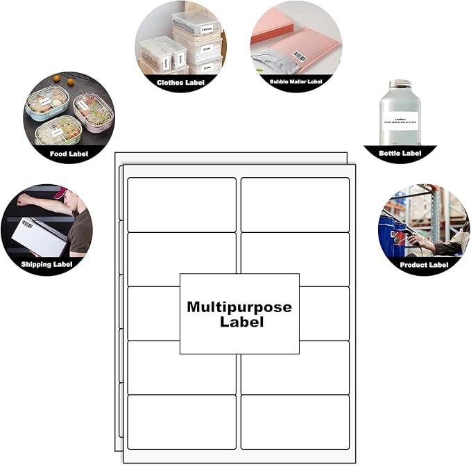 LabelMore 10 up Labels 2'' x 4" Shipping Address Labels for Laser and Inkjet Printers (10000 Sheets, 100000 Labels)