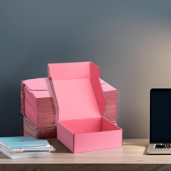 Small Shipping Boxes 10x10x3 Inches – Pink Corrugated Cardboard Boxes (20-Pack) for Mailing, Packing, Small Business & Gift Packaging - Recyclable & Sturdy