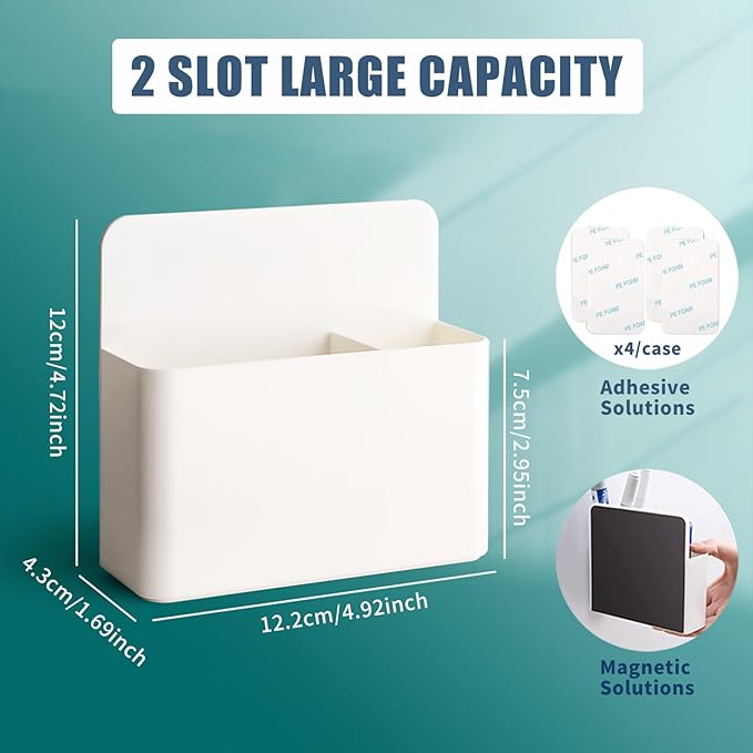 4-in-1 Magnetic Marker Holder - Dry Erase, Wall Mount, Self-Adhesive Pen Holder for Whiteboard, Fridge, Home Office, School (White)