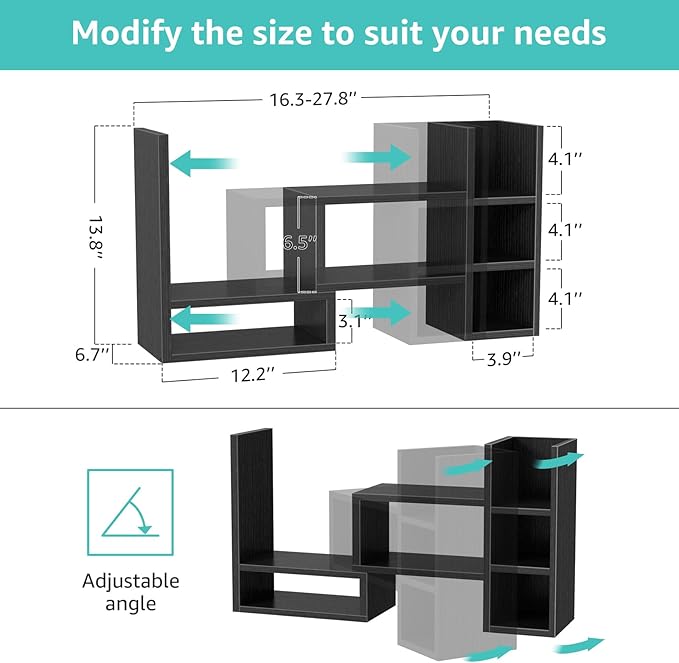 NUTIKAS Desk Shelves Desktop Organizer Shlef - Black Office Organization for Top of Desk Organizers and Accessories Corner Bookshelf Table Top Shelving Small Hutch Decorations for Office