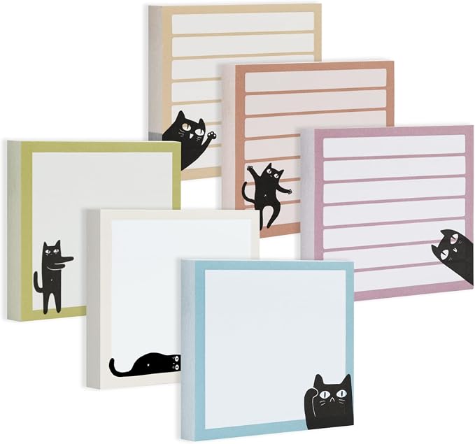 Mr. Pen- Black Cat Sticky Notes Set, 3" x 3", 6 Pads, 480 Sheets | Black Cat Sticky Notes, Memo Pads, Self-Stick Note Pad for Office, School, Home, Study & Organization