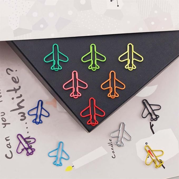 OWLFAVO 120pcs Airplane Shape Paper Clips with Storage Box, 12 Colors, Funny Cute Paperclips Bookmarks Planner Clips for Fun Office Supplies College Gifts Wedding Decoration