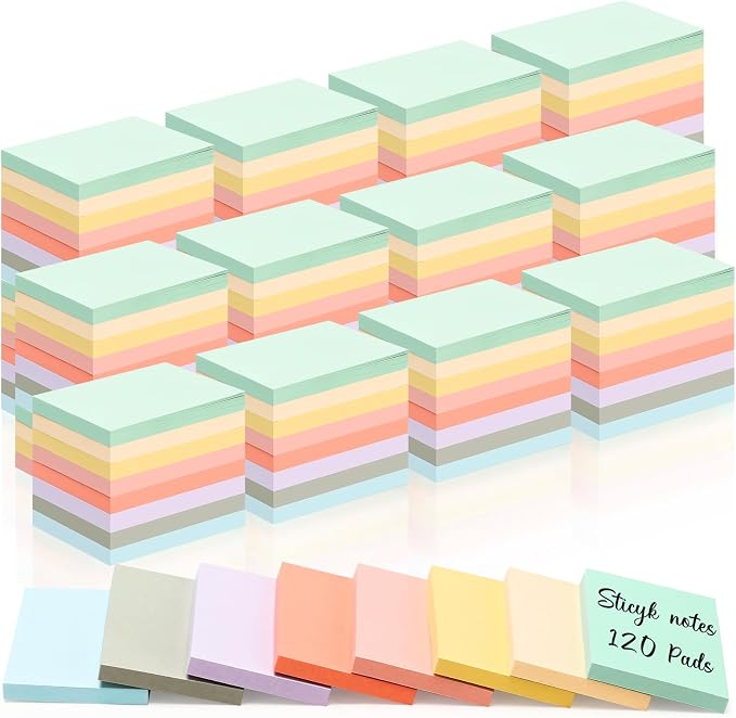 Fainne 120 Pads Sticky Notes Bulk 1.5x2,Simple Style,Pastel Color,120 Pads | Bulk Mini Posted Pads, 50 Sheets Each, Self Stick Memo Paper for Office School Notebook, Bright Assorted Colors