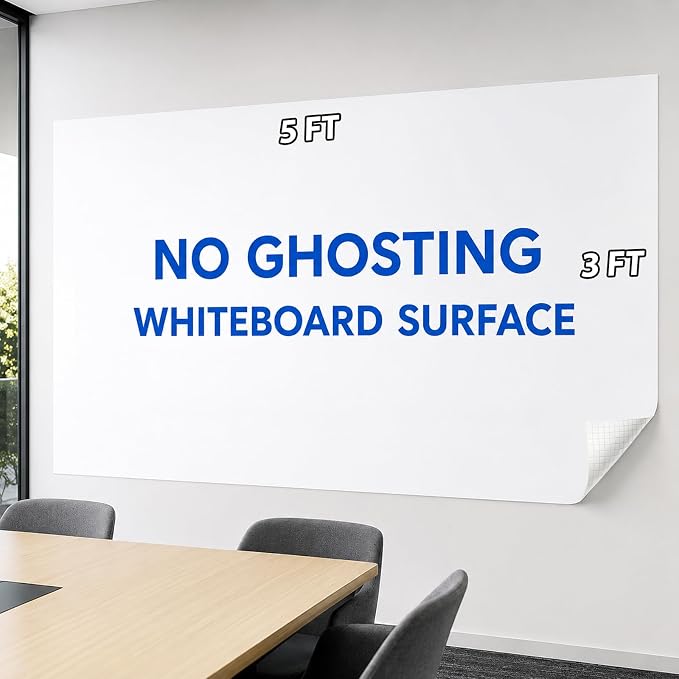 Dry Erase Paper for Wall 60" x 36", Self Adhesive White Board Wallpaper Peel and Stick, No Ghosting Whiteboard Contact Paper for Office Classroom Meeting Room