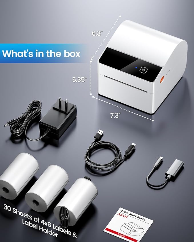 ASprink Bluetooth Shipping Label Printer with 3 Roll Labels, 4x6 Thermal Label Printer for Small Business, Thermal Printers Come with 750PCS 4x6‬ White Labels (250 Labels/Roll)