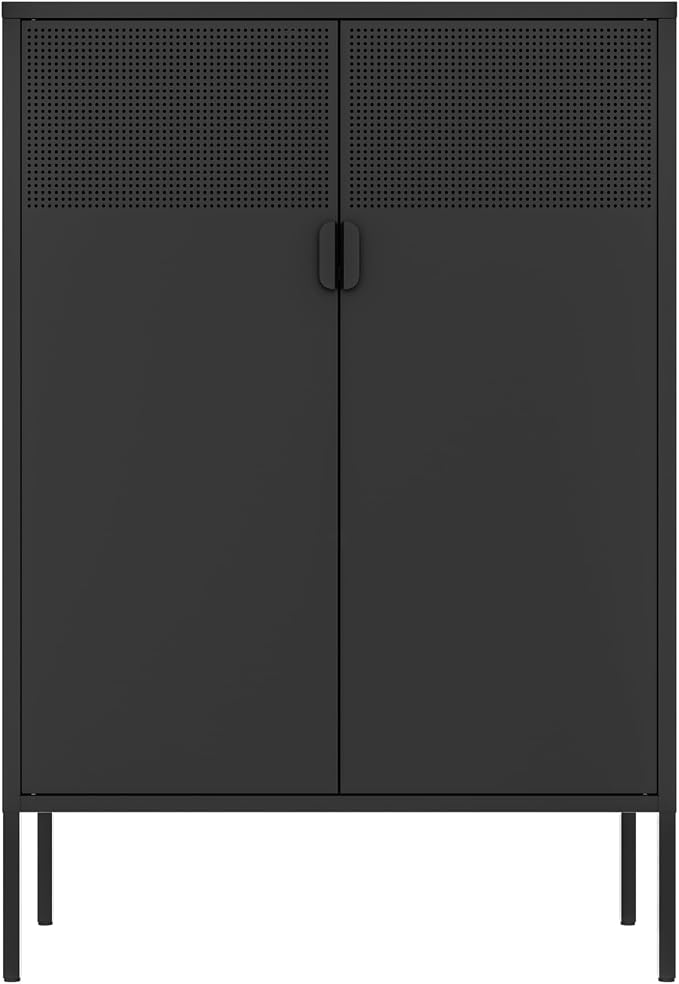 Washsemba 2 Mesh Door Metal Storage Cabinet with Adjustable Shelves, Multipurpose Black Storage Cabinet, 3-Tier Office Cabinet,Metal Storage Cabinet for Office Home,Hallway(Black, 47''H)