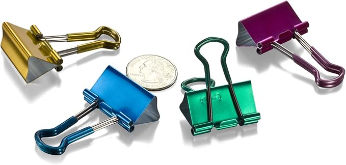 Officemate 31054 Easy Grip Medium Binder Clips, 6 packs of 12 clips each, assorted metallic colors.