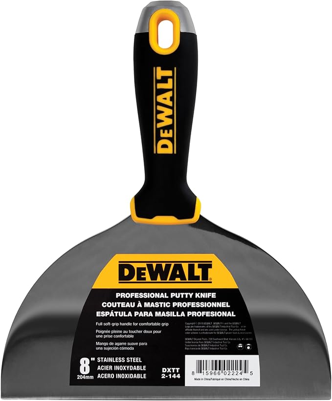 DEWALT 8" Putty Knife | Stainless Steel w/Soft Grip Handle | DXTT-2-144
