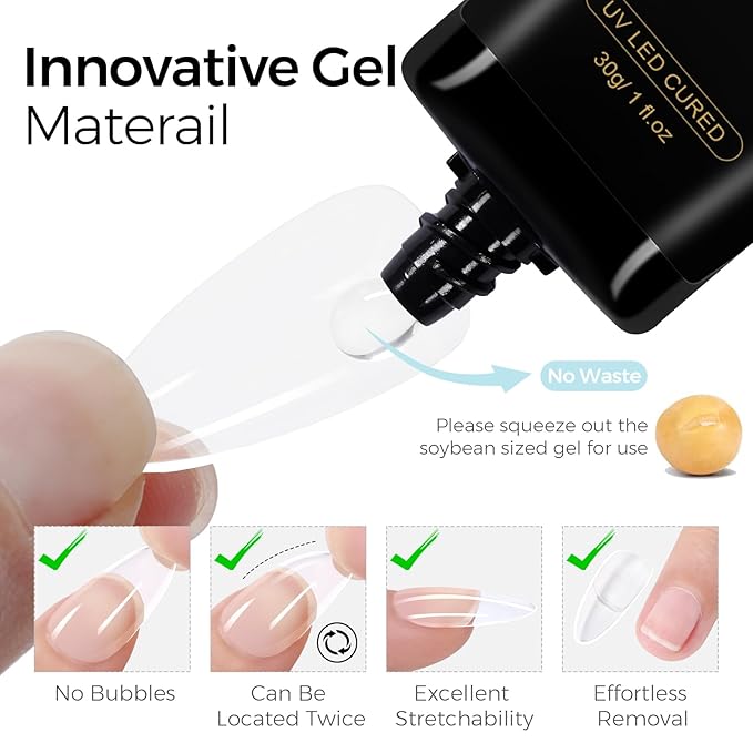 TOMICCA 4 In 1 Gel Nail Glue 30g UV Nail Glue for Press ons Semi Solid Nail Gel Glue Strong Nail Glue on Nails Tips for Fake Acrylic Nails Extension - UV Light Required