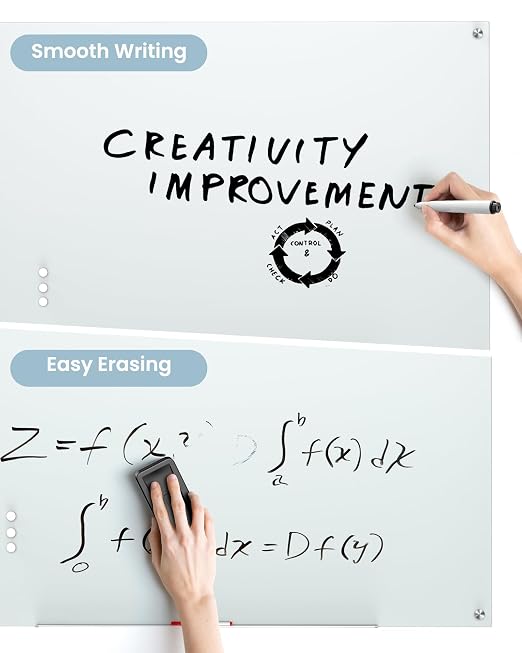 VUSIGN Glass Whiteboard 36" x 24" Magnetic Dry Erase for Office, School, Home, Frameless Mounting, Includes 4 Magnets, 2 Markers and 1 Erasers