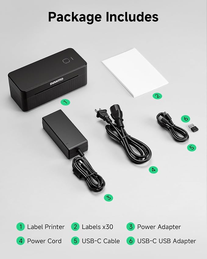 SVANTTO Thermal Label Printer, 4x6 Shipping Label Printer Bluetooth Wireless Label Printer for Small Business Compatible with Etsy, Shopify, USPS, iPhone, Mac, Windows