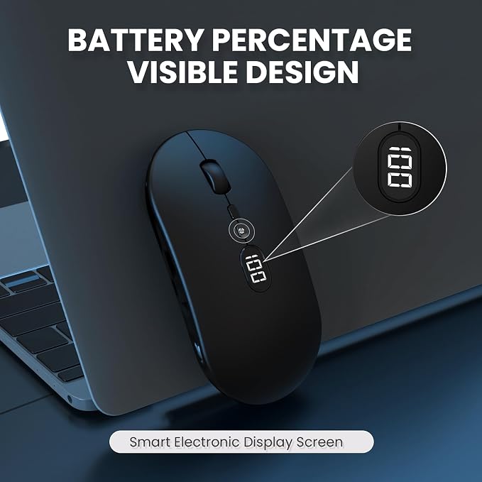 MAGIC-REFINER X1 Wireless Computer Mouse with Battery Level Visible, Black | 2.4G Portable, Ultra Slim USB Mouse, Silent Click, 1600 DPI for Win/Mac/PC/Laptop/Computer/Office/Travel