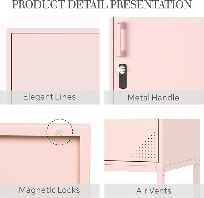 Pink Metal Locker Cabinet, 59.1" Lockable Storage Locker for Employees with Adjustable Shelves, Locking File Cabinet Door for Office, School, Gym, Garage