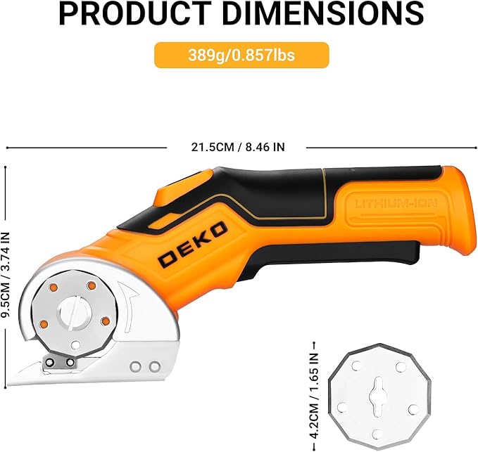 Cordless Electric Scissors Cardboard Cutter: DEKOPRO 4V 2000mAh Electric Box Cutter, Rechargeable Power Rotary Cutting Tool with Safety Lock, 389g Carpet Scissors with 2 Blade, Type-c(Yellow)