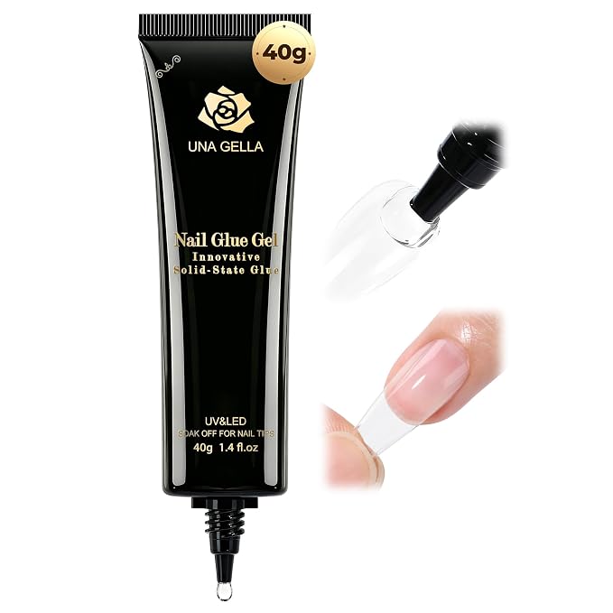 UNA GELLA Gel Nail Glue, Solid Nails Gl ue Gel 40g Lamp Curing Needed Soak Off G LUE Strong Nail G LUE G el for Acrylic Fake Nails Tips Extension Press On Nails for Gelly Tips