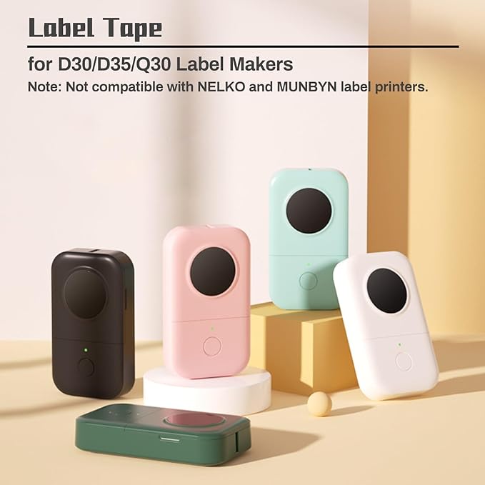 White D30 Label Tape 12mm×40mm(0.47"x1.57"), D30 Label Maker Tape Self-Adhesive Label Tape for D30 Printer, 3 Rolls