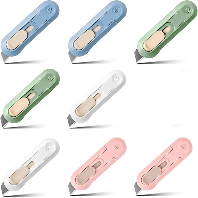 Box Cutter,Retractable Box Opener, Package Opener, Easy Slide Retractable Cute envelope opener for opening daily express boxes, envelopes, packages, paper tapes and more (8 Pcs Box Cutter))