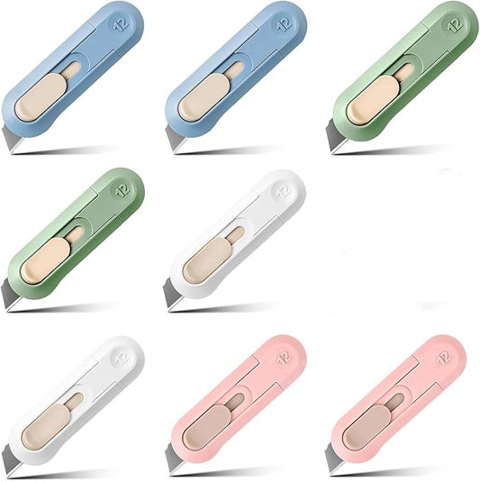 Box Cutter,Retractable Box Opener, Package Opener, Easy Slide Retractable Cute envelope opener for opening daily express boxes, envelopes, packages, paper tapes and more (8 Pcs Box Cutter))