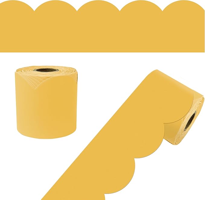 Carson Dellosa 65Ft of Goldenrod Yellow Green Bulletin Board Borders, 1 Roll of Mango Scalloped Trim for Rolling Whiteboard, Cork and Posterboard, Party, Office Decorations, and Classroom Decor