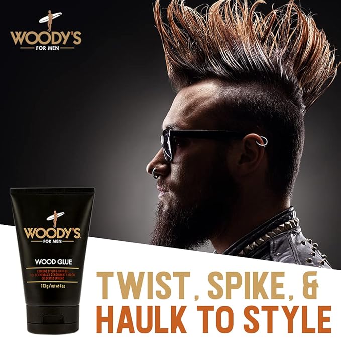 Woody's Wood Glue Extreme Hold Hair Gel for Men - Mens Hair Gel Strong Hold, Non-Flaking, High Shine Styling for All Hairstyles, 4 oz