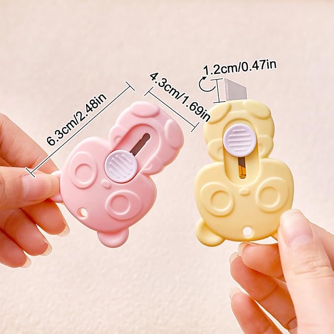 6 Pack Mini Retractable Box Cutter Cute Panda Shaped Utility Knife | Letter Opener, Envelope Slitter, Portable Utility Pocket Knives, DIY Cutting, Keychain Hole, Home Office Stationery