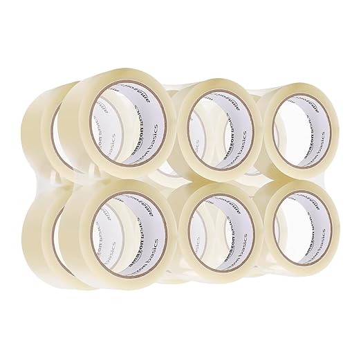 Amazon Basics Strong Packing Tape for Moving, Packaging, Shipping and Storing, Clear, 2 in x 60 yards, 2.7mil Thickness, 12-Roll