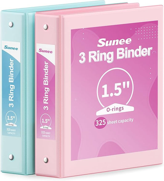 SUNEE 3 Ring Binder 1.5 Inch 2 Pack, Clear View Binder Three Ring PVC-Free (Fit 8.5x11 Inches) for School or Office Supplies, Pink & Blue