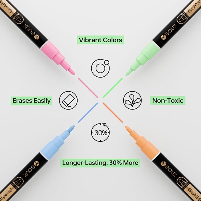 YEOUX Dry Erase Markers for Glass Board | Neon Colors, No Residue | Whiteboard Markers | 1mm Ultra-Fine Tip Liquid Chalk Markers 4 Pack