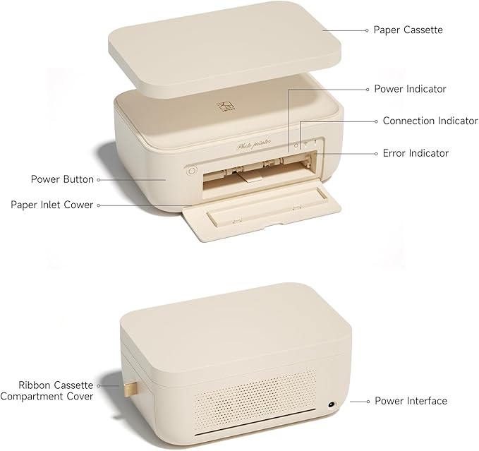 HPRT 4x6 Photo Printer with 20 Sheet Photo Paper& 1 Ribbon, Desktop Instant Picture Printer for iPhone, Smartphone, Thermal Dye Sublimation, WI-Fi Connnecting, Home Use, Beige
