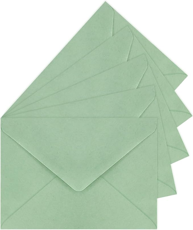 50 Pack A7 Envelopes, Sage Green Greeting Card Envelopes Self Seal, 5.24 x 7.24 in Envelopes for Birthday Graduation Baby Shower Wedding Invitation Cards