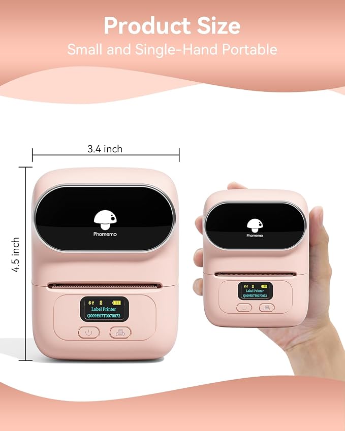 Phomemo Label Printer M110- Small Address Label Maker-Baby Pink | Bluetooth Barcode Printer, Portable for Small Business, Address, Office, Home for Phone; for PC/Mac(USB), with 100 Labels