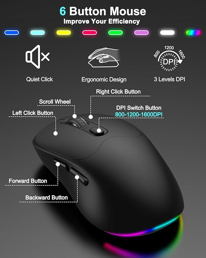 Wireless Keyboard and Mouse Combo, 7 Backlit Effects, Light Up Letters, Rechargeable, Phone Holder, 6 Button Mouse, Ergonomic Tilt Angle, 2.4GHz Silent USB Keyboard Mouse for Laptop, PC