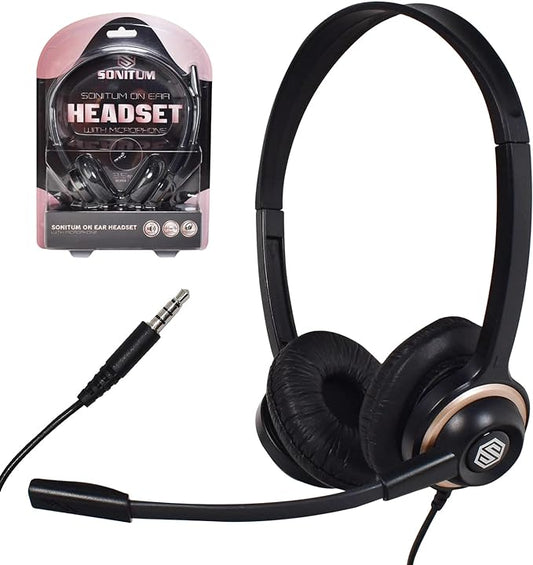 Headset with Microphone - Noise Canceling Computer Headset for Office, Meetings, Chat- Comfortable Over-Ear PC Headphones with Rotating Mic- 3.5 Jack for Universal Connectivity (1 Pack)