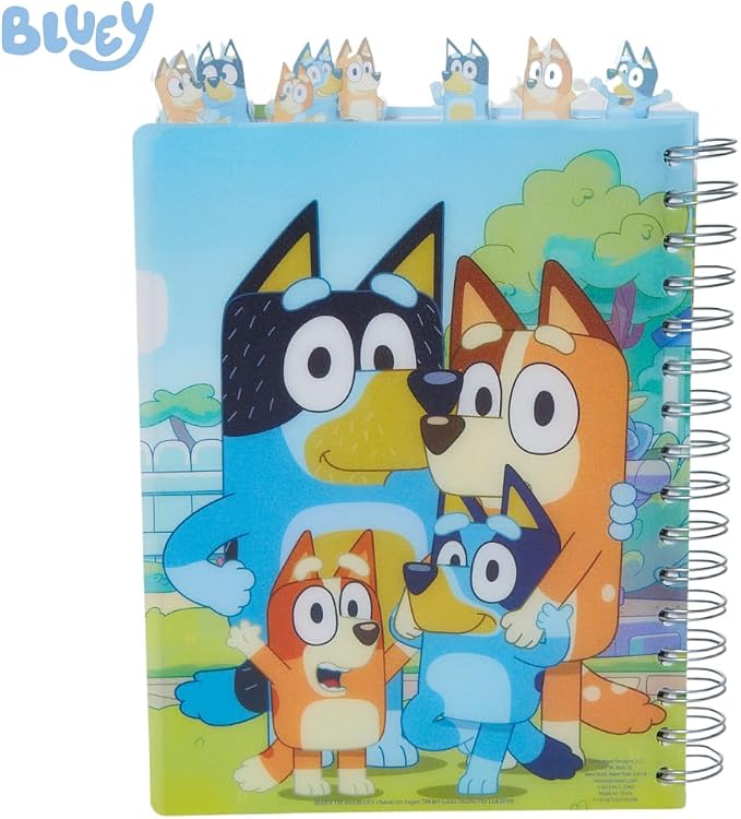 Bluey Tab Journal Notebook, Spiral Bound, 144 Lined Pages, 8 x 7 inches, Blue