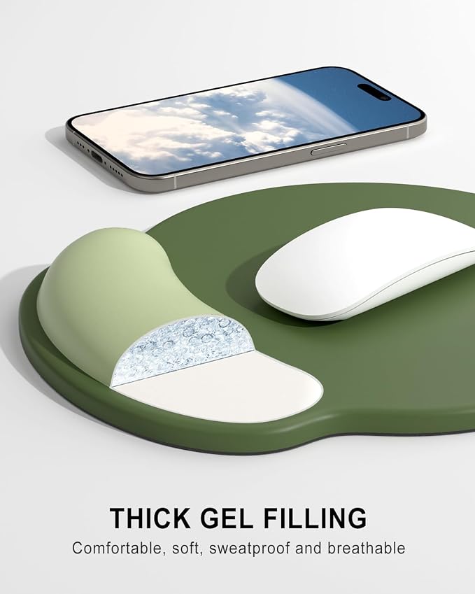 Auhoahsil Ergonomic Mouse Pad with Wrist Rest, Comfortable Silicone Non-Slip Computer Pain Relief Gel Mouse Mat with Wrist Support for Gaming, Work, Office, Women & Men, Cute Pattern, Green