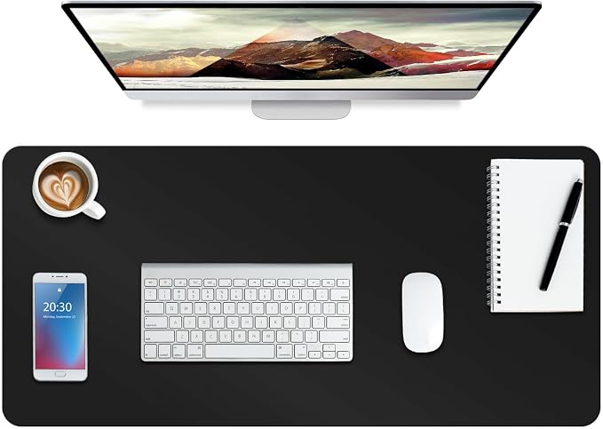 Boutilon Leather Desk Pad Protector,Laptop Desk Pad,Office Mouse Mat,Waterproof Leather Desk Blotter,Desk Writing Pad for Office and Home (M-Black,30"x14")