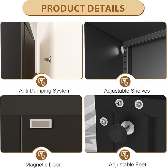 Tall Metal Narrow Bathroom Storage Cabinet 67" H, Tall Black Pantry Cabinets with 4 Adjustable Shelves and 2 Doors for Kitchen, Home Office, Living Room, Dining Room(20 inches Wide)