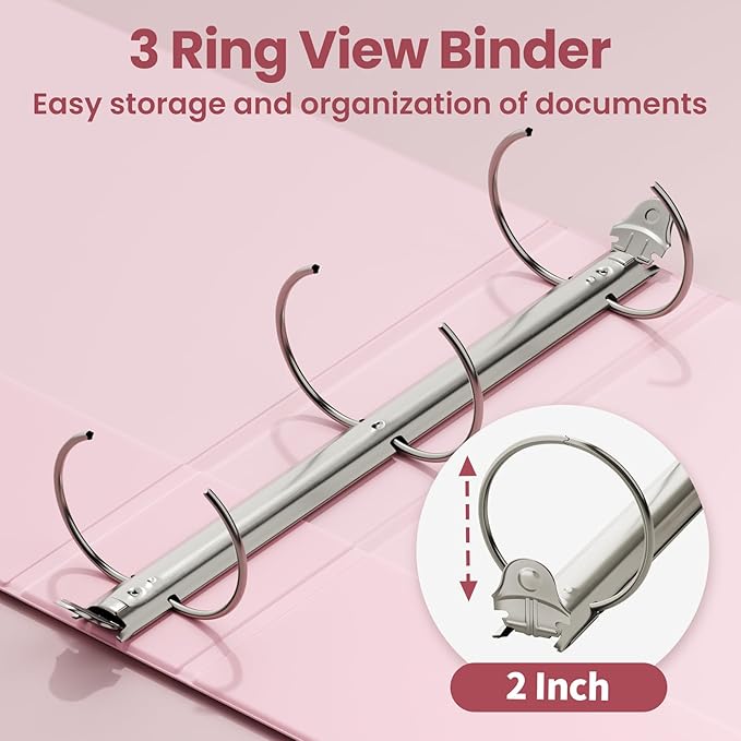 SUNEE 3 Ring Binder 2 Inch 2 Pack, Clear View Binder Three Ring PVC-Free (Fit 8.5x11 Inches) for School or Office Supplies, Pink & Blue