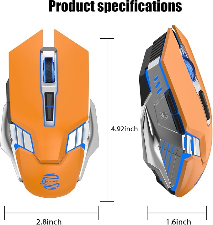 Bluetooth Wireless Gaming Mouse, 2400 DPI, RGB Backlit, Rechargeable Cordless Computer Mouse for Laptop PC Mac Macbook Air/Pro iPad Chromebook Office Gamer - Orange | BT5.0/BT3.0+2.4G connection, RGB backlight & quiet click, for gaming office, compatib...