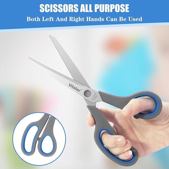Vitoler Scissors, Heavy Duty Scissors All Purpose Bulk Set of 3-Pack | Sharp Scissor for Office School Craft Sewing Fabric, Right/Left Hand