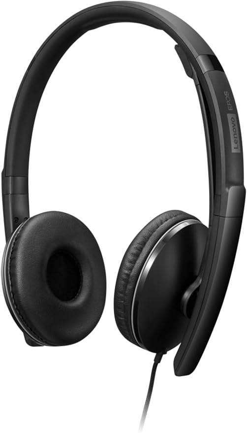 Lenovo Wired ANC Headset Gen 2 (Teams) with Active Noise Cancellation, EPOS BrainAdapt & ActiveGard Tech, Lightweight, USB-C, Plug-and-Play, Zoom Certified, Customizable, Hearing Protection | Includes USB-A converter, travel pouch and 2 year warranty f...