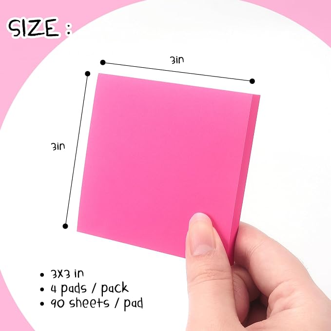 Sticky Notes 3x3 Pop Up with Bright Colors (Rose Red), 4 Pads 90 Sheets/Pad | Bright Rose Red Pop Up Self-Stick Notes Pads, 360 Sheets Total, Perfect for Daily Reminders, Study Notes, and Office Memos