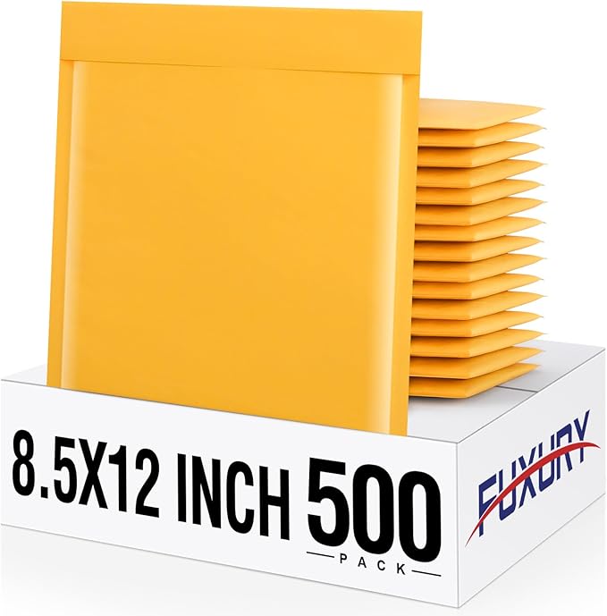 Fuxury Kraft Bubble Mailers 8.5x12 Inch 500 Pack Strong Adhesion Padded Envelopes #2 Self Seal Bubble Envelopes Padded Mailers Book Mailer Packaging for Small Business,Yellow