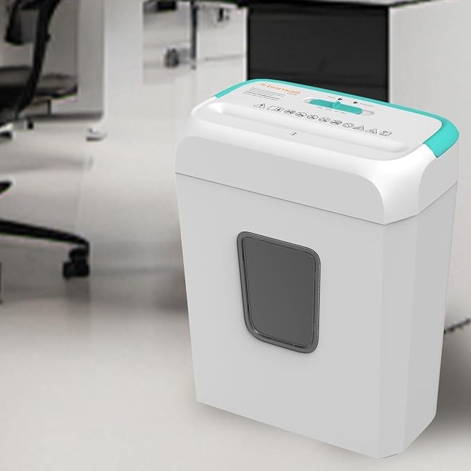Bonsaii 5-Sheet Crosscut Shredder, Perfect for Home or Office Use, Shreds Paper, Credit Cards, Staples & Clips, 3.4-Gallon Bin, White/Blue