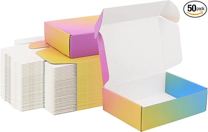Shipping Boxes Small 7x5x2", 50 Pack Colorful Corrugated Cardboard Boxes, Mailer Boxes for Small Business Mailing Packaging