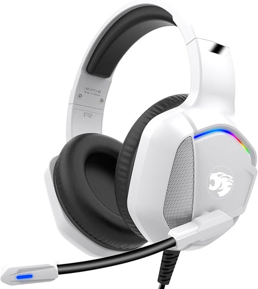 Gaming Headset with Microphone for Pc, Xbox One Series X/s, Ps4, Ps5, Switch, Stereo Wired Noise Cancelling Over-Ear Headphones with Mic, RGB, for Computer, Laptop, Mac, Nintendo (White Black)