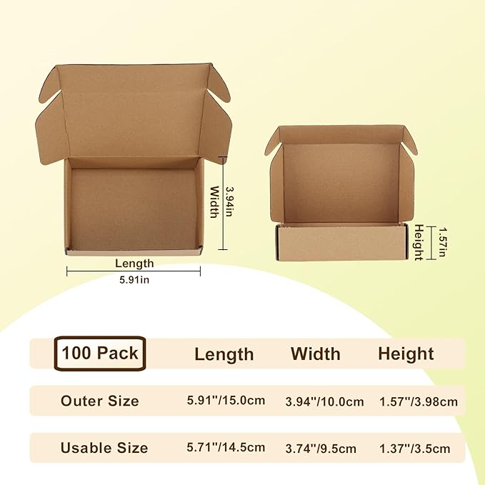 WIFTREY 100 Pack 5.91X3.94X1.57 Inches Shipping Boxes Brown, Corrugated Cardboard Box for Shipping Small Business, Gift Packing, Mailing Wrapping Present