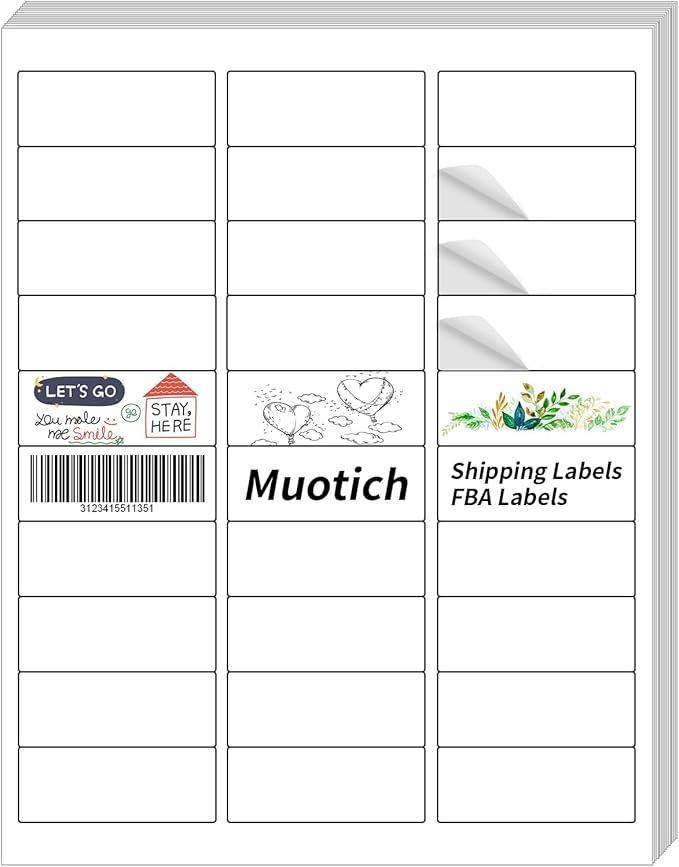 100 Sheets 3000 Labels Address Labels Sticker for Laser & Inkjet Printer, 1" x 2-5/8" White Blank Printable Shipping Address Labels, Strong Adhesive for FBA Label, Easy to Peel