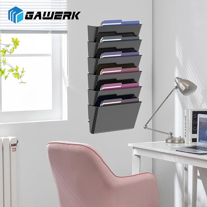 Gawerk Clear Acrylic Single Pocket, Plastic Hanging Wall Mount File Holder for Office Home (Black, 3 Pack)